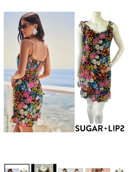 Sugarlips Dresses & Skirts - Sugarlips Black Floral Tie-Shoulder Ruffle Mini Dress